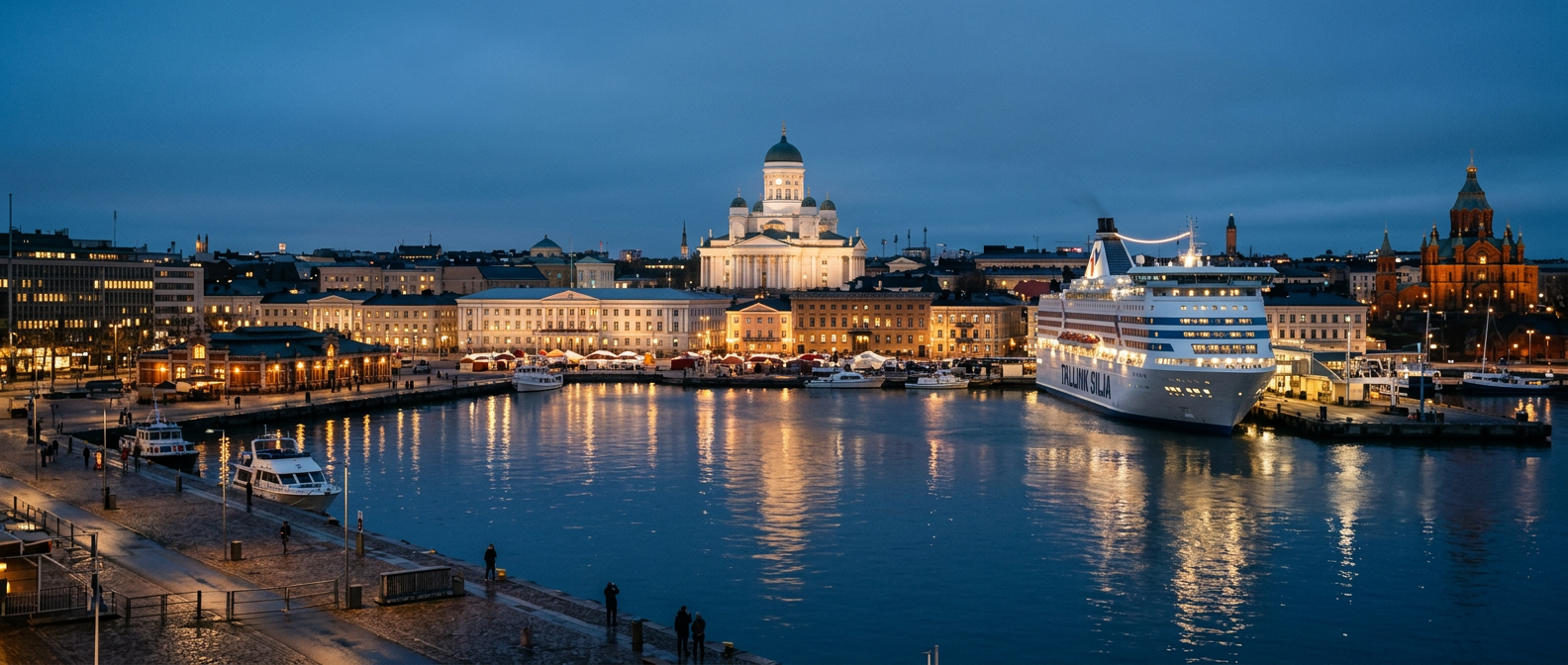 Helsinki harbour with the cathedral above the waterfront